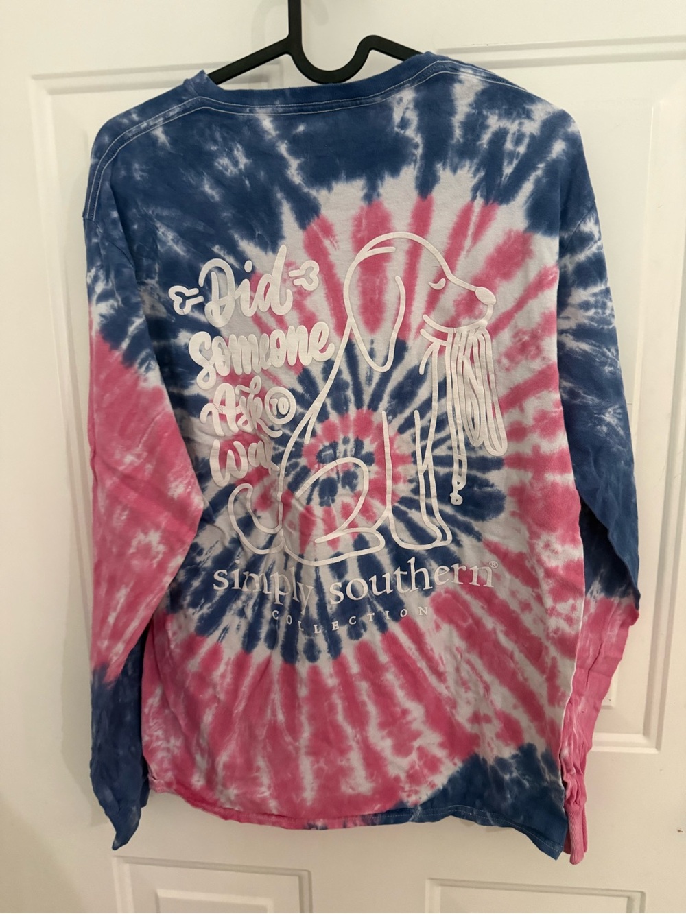 Simply Southern Kids Blue & Pink Tie-Dye Long Sleeve Tee with Dog Graphic